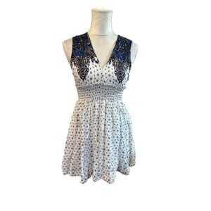 Free People Star Print Studded Dress Baby Doll Empire Waist Open Back Plunge XS